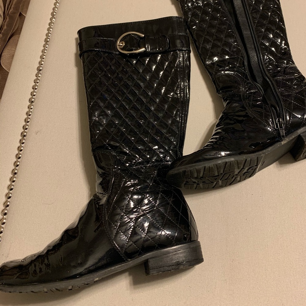 Stuart Weizman Guilted Patent Leather Boots. - image 1